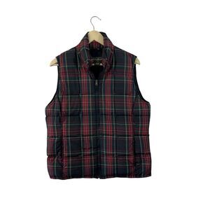 Eddie Bauer Large Goose Down Puffer Vest Plaid Zip Sleeveless Jacket Womens